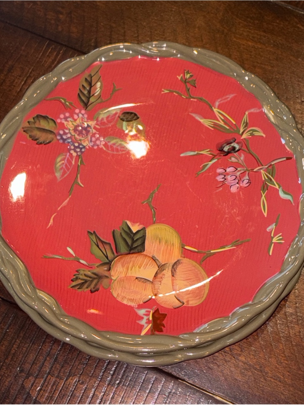 Tracy Porter Octavia Hill Collection 2 Dinner Plates Red Flowers Fruit 11"